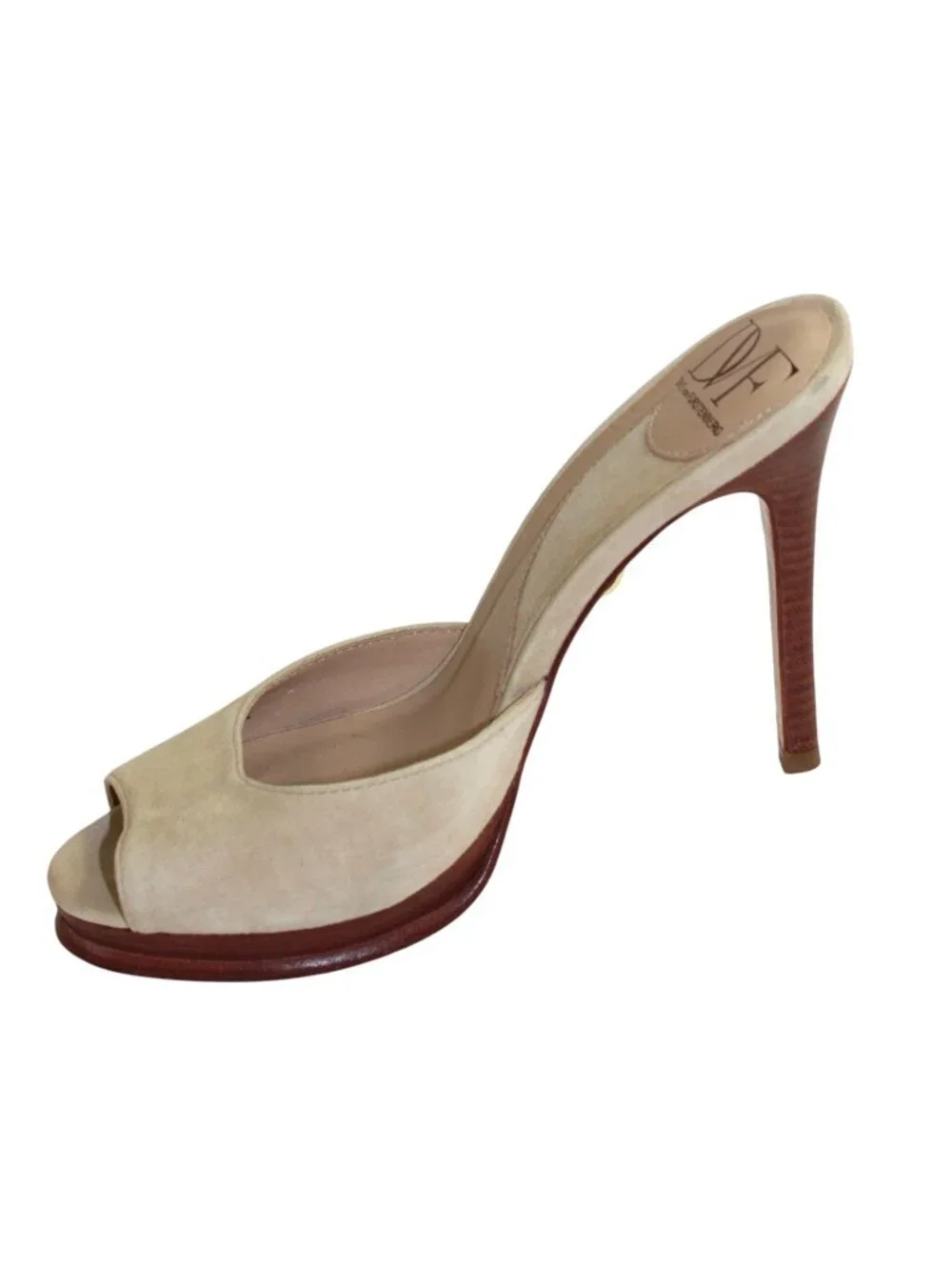 DVF Diane Von Furstenberg Eva Sand Suede Silk Scarf Wrap PeepToe Stiletto Sandal